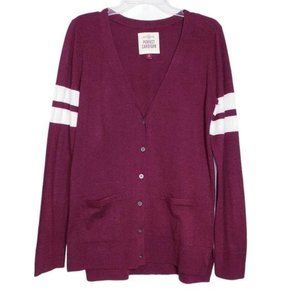 SO Burgundy Varsity Button Front Lightweight Cardigan Sweater Womens Size Medium
